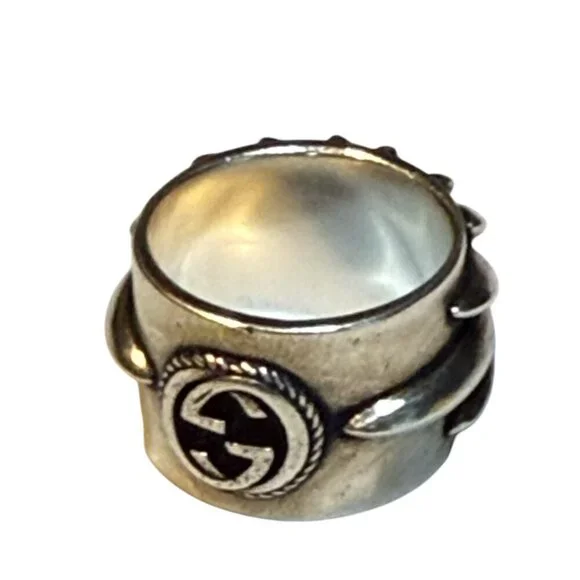 GUCCI Silver 925 Interlocking G Flower Ring 752454 J8749, sz 16